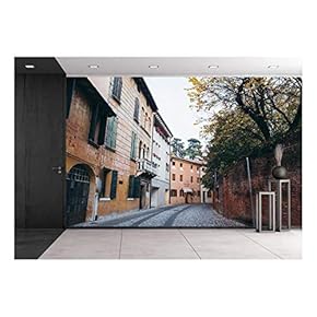 a Path with Fallen Leaves Through The Old House - Removable Wall Mural | Self-Adhesive Large Wallpaper - 66x96 inches