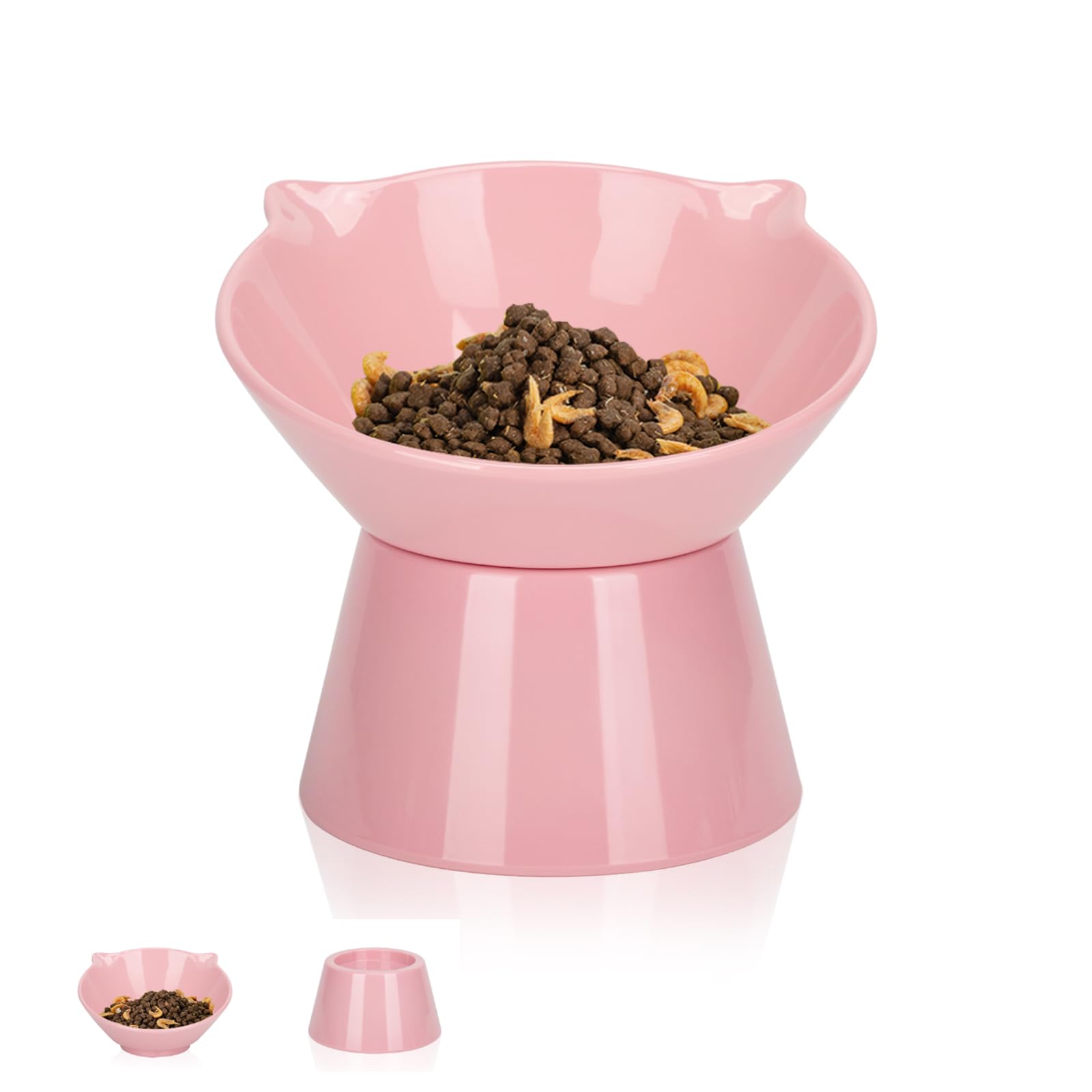Photo 1 of Detachable Elevated Cat Bowls, 15° Tilted Raised Cat Food Bowl Anti-Vomiting,Whisker Friendly, Adjustable Pet Dishes Extra Wide for Protecting Spine, Adult Kitten (Pink
