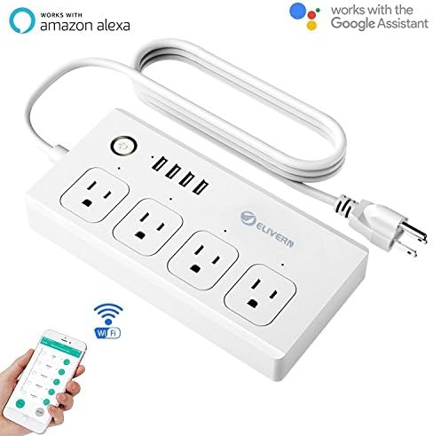 2018 Upgrade Smart Power Strips, Elivern Surge Protector with 4 AC Sockets and 4 USB Charging Ports, Work with Amazon Echo and Google Home