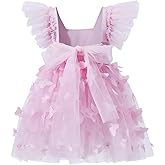 KARETT Baby Girl Romper Flutter Sleeve Back Bowknot Cotton Summer Dress with Diaper 6M-4Y