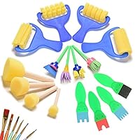 22 Pcs/Set Foam Paint Sponges Brushes Roller Brayer Art Craft Graffiti Paintbrushes Set for Kids by Crqes