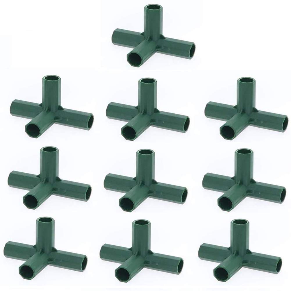 10PCS Plastic Coated Canes Connector for Garden Framework/Supports Cages/Fruit Cages/Netting Frames/Fencing, Greenhouse Frame Furniture Building Connectors (4 Way Corner Connector for 11mm Rods)
