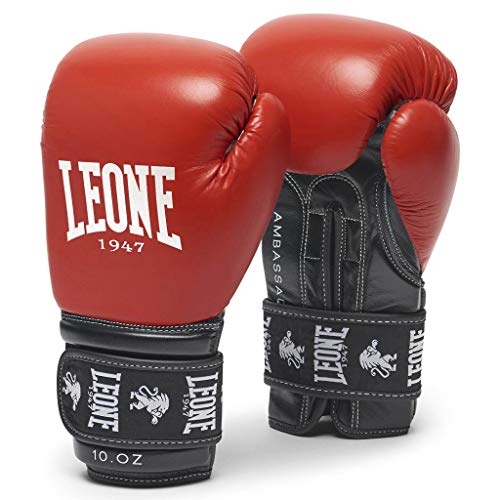 LEONE 1947 Ambassador Gants de Boxe Unisexe pour Adultes, Rouge, 10 oz
