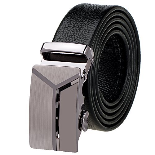Vbiger Men’s Shining Metallic Buckle Leisurable Business Cowhide Leather Belt (49.2 inches, Black 1)
