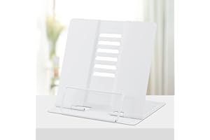 Honagu Book Stand Metal Desk Book Holder, Book Holders for Reading Hands Free, Adjustable Cookbook Documents Holder, Portable Bookstand for Music Books, Textbook, Recipe, Tablet, Ipad (White)