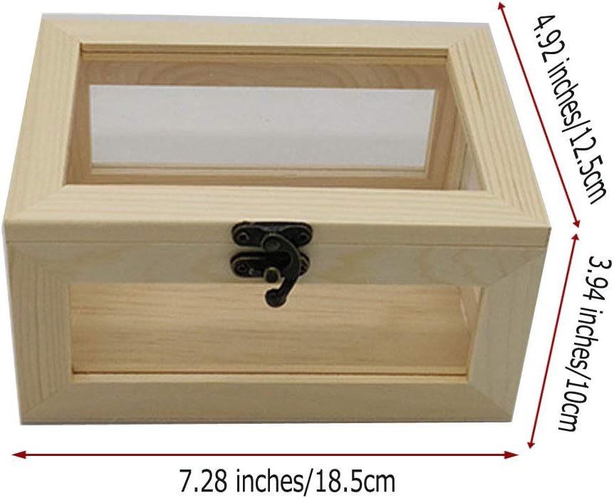 Wooden Box with Hinged Lid-Wooden Storage Box with Lid-Storage Box-Wooden Storage Box-Decorative Box Storage Box with Transparent Glass Lid, Unfinished Wooden DIY Box，jewelry box.7.284.923.94 inches: Home Improvement