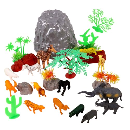 ZANIMO & CO - Baril d'animaux De la Jungle et Accessoires - 032905 - Multicolore - Plastique - 31 pièces - Jouet Enfant - Réaliste - Miniature - Assortiement Animaux - À Partir de 3 Ans