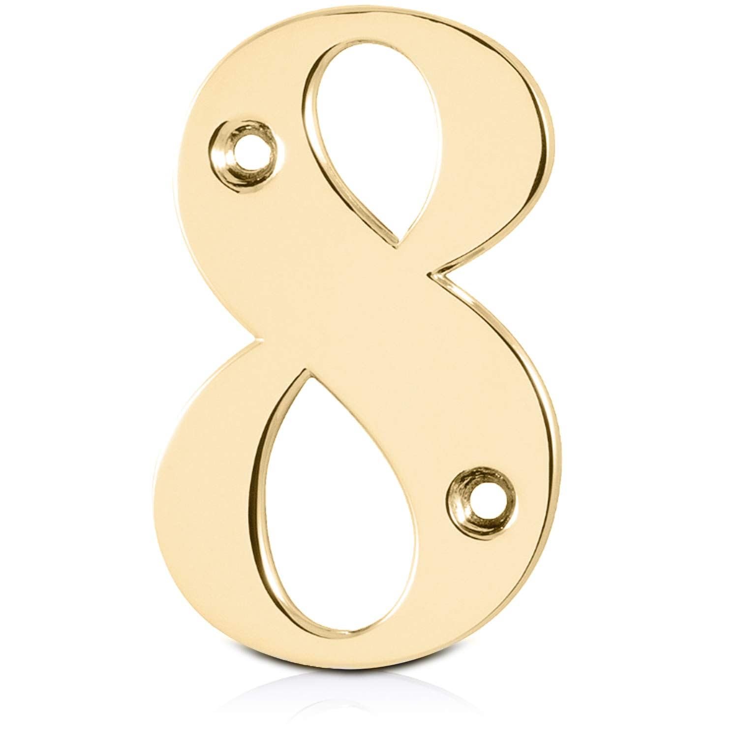 XFORT Polished Brass Front Door Number 8, House Number Suitable for All Door Types including Wooden, uPVC, and Composite.