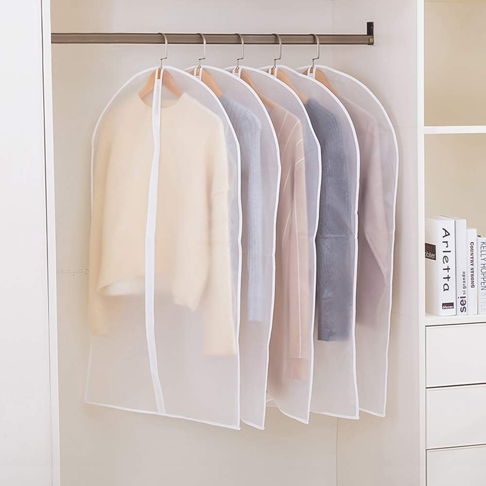 Inheming Dust Covers for Clothes Hangers, 6Pcs 55in DustProof Garment Bag for Closet Storage, Anti-Moth Washable Reuse Full Zipper Garment Bags for Dress, Suits, Gowns, Coats