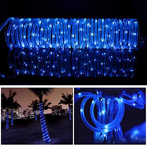 Solar Rope Lights Outdoor, SOCO 33ft 100LED Outdoor Christmas Lighting Waterproof Solar Powered Copper Wire Rope String Lights Decoration for Outdoor Indoor Garden Garden Patio Parties Halloween(Blue)