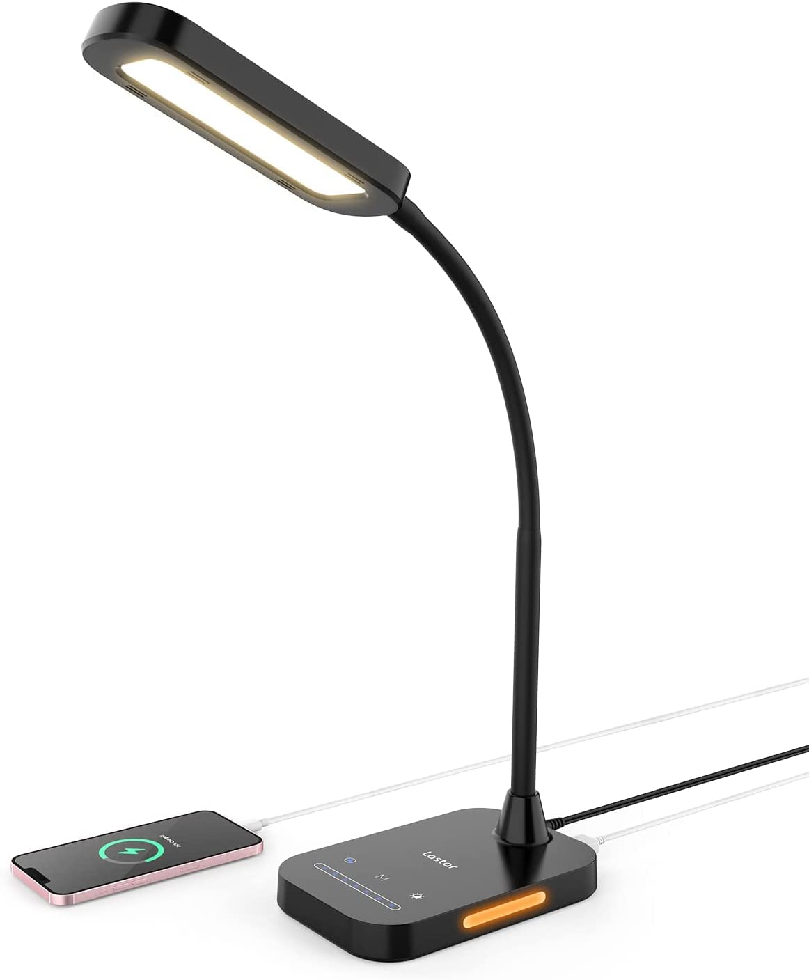 Lastar LED Desk Lamp, 12W Dimmable Table Lamp with USB Charging Port, 7 Brightness Levels, 5 Color Temperatures, Touch Control, Timer, Night Light, Memory Function Desk Light for Study
