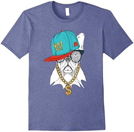 Mens Old School Hip Hop Pug Dog Shirt Dollar Sign Gold Chain Rap XL Heather Blue