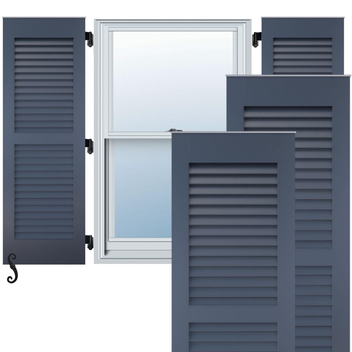 Photo 1 of 12"W x 55"H Americraft Two Equal Louver Exterior Real Wood Shutters (Per Pair), Starless Night Blue