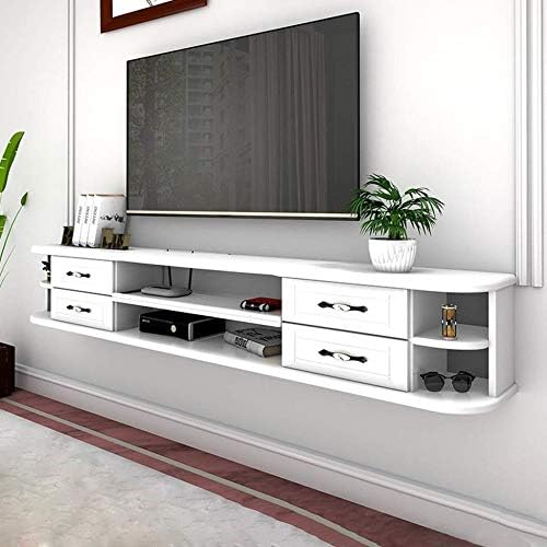 ソリッドウッド製ウォールシェルフフローティングシェルフ引き出し付き壁掛けテレビキャビネットセットトップボックスルーターdvdプレーヤー棚収納キャビネット Avアクセサリ アクセサリ サプライ White Xianer B08hsc71fd 車 バイク 色