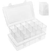 Umirokin 2 Pack 15 Grids Clear Plastic Organizer Box with Adjustable Dividers, Craft Storage Containers for Jewelry, Beads, Screws, Tackle Box, Washi Tapes, Small Parts Organizer for Arts and Crafts