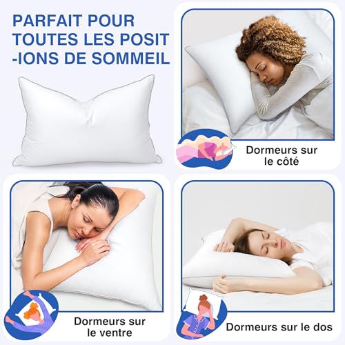 TESQ Luxury Feather Pillow 60 x 60 cm with Triple Layer Comfort Pillow, Premium Hygienic Down Pillow, Soft Filling 100% Soft Pillow, Washable and Friendly
