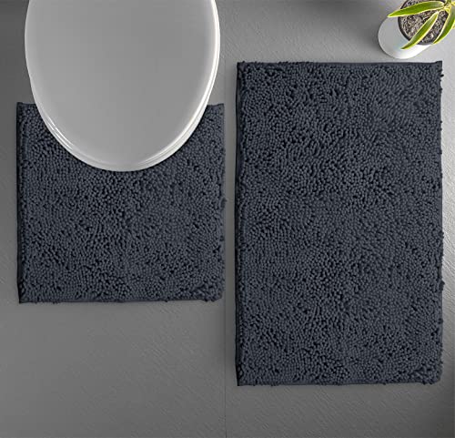 Charcoal Grey Bathroom Rugs Sets 2 Piece, Luxury Chenille Bath Mat Set ...