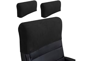Buenanir Stretch Office Chair Headrest Cover, Headrest Protector for Office Chairs, Head Rest Covers for High Back Computer Chairs, Furniture, Recliner Chair (Velvet, Black, 2 Pack)