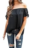 Relipop Summer Women's Short Sleeve Off Shoulder Tops Casual Shirt Blouses (Large, Black)
