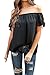 Relipop Summer Women's Short Sleeve Off Shoulder Tops Casual Shirt Blouses (Large, Black)