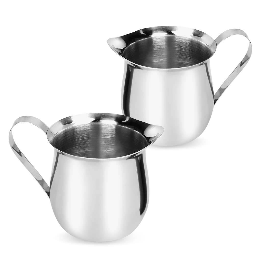 Rolin Roly 2 pcs 60ml Stainless Steel Small Bell-Shaped Milk Frothing Pitcher Creamer Milk Jug for Barista Cappuccino Espresso Coffee (60ml)
