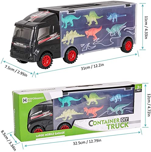 M SANMERSEN Dinosaur Trucks Toys for Boys, Dinosaur Transport Truck with 12 Mini Dinosaur Educational Carrier Trucks Toy Car for Kids Girls