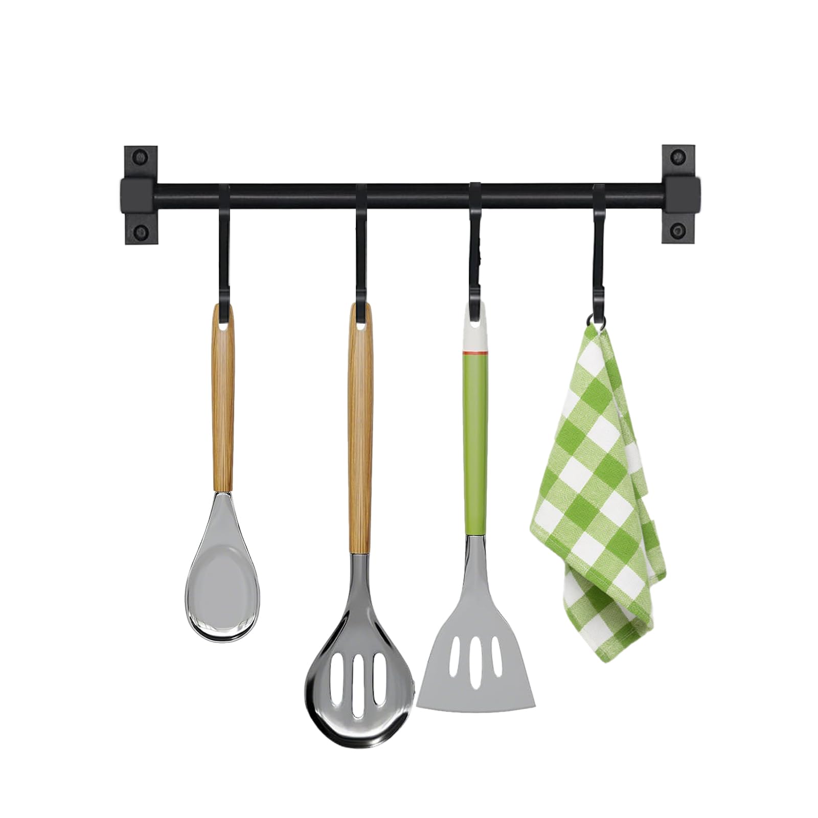 Smallboutique Black Aluminum Utensils Holder,Kitchen Rack Wall Mounted,Rail Pan Hanger With S Hooks For Hanging Kitchen Utensil,Bathroom Gadget （30cm）