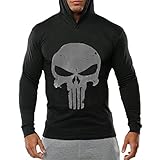 Chen Men's Skull Print Bodybuilding Long Sleeve Hoodies Casual Hooded Sweatshirts Tee Shirts Tops (US L/Tag XL, Black)