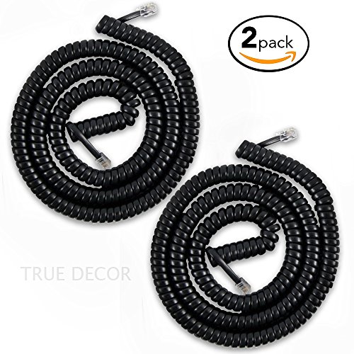 Telephone Cord Handset Cord Telephone Handset Coiled Cord Cable Telephone Spiral Cable 25 ft Uncoiled Black (Pack of 2)