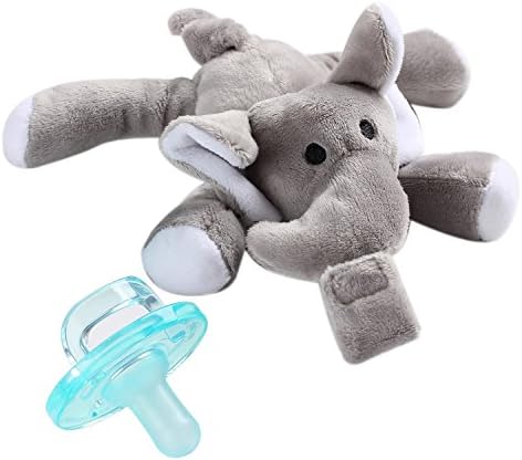 Youly Baby Pacifier，Elephant Pacifier Infant Toy Stuffed Animal Binky Soft Plush Toy with Detachable Silicone Baby Dummy for Newborn Boys & Girl