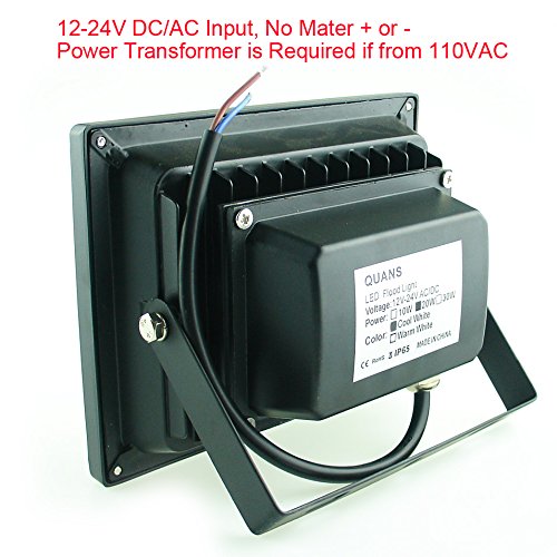 QUANS 20W 12V 24V AC DC Ultra Bright White LED Security Wash Flood light Floodlight Lamp High Power Black Case Waterproof IP65 Superbright 6000K 6500K (Cool White), 12-24V INPUT Low Voltage