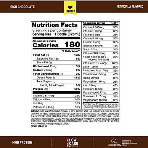 SLIMFAST ADVANCED ENERGY HIGH PROTEIN MEAL REPLACEMENT SHAKE, RICH CHOCOLATE, 20G OF READY TO DRINK PROTEIN WITH CAFFEINE, 11 FL. OZ BOTTLE, 4 COUNT (PACKAGING MAY VARY)