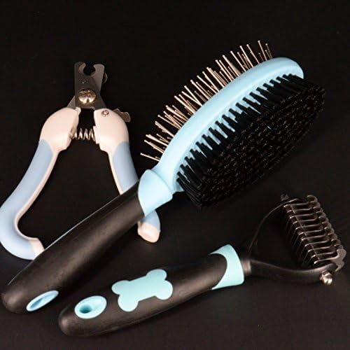 Yabber Undercoat Rake (Double Sided) for Cats & Dogs - Safe Dematting Comb (1) + Long or Short Hair Double Sided Comb (1) + Nail Clippers for Small Dogs (1)