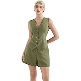 SUUKSESS Women's Summer 2 Piece Sets Button Down V Neck Vest Waistcoat and Pockets Shorts Sets