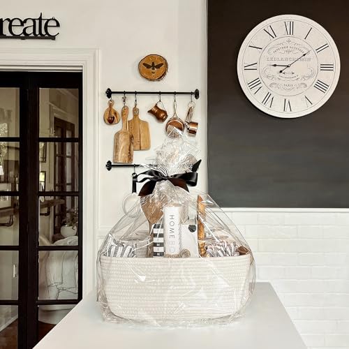 CHICVITA Rectangle Cotton Rope Woven Basket with Handles for Books, Magazines, Toys - Decorative Rectangle Basket for Baby Nursery, Living Room, Bathroom