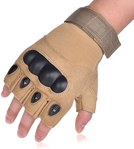 Adiew Fingerless Military Tactical Airsoft Hunting Riding Cycling Glove Anti-Vibration Mountain Bike Half Finger Slip-Proof Motorcycle Road Racing Bicycle Glove Shockproof Outdoor Sports Short Glove