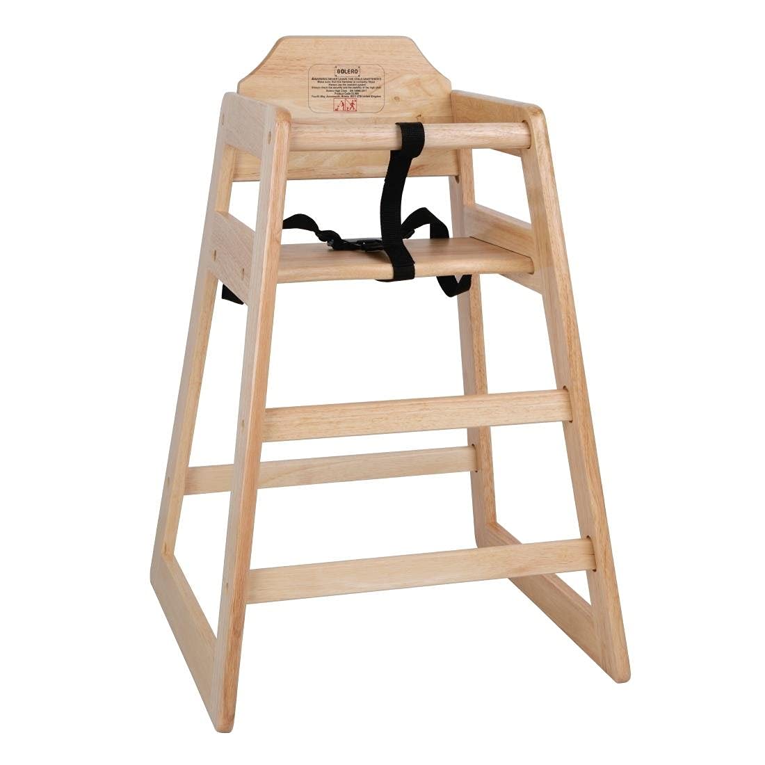 Bolero Wooden Highchair, Black Wood Finish - For Children Up to 36 Months or 15kg, Adjustable Harness, Stackable, Self Assembly DL900