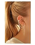 JOLLYCHIC Women's Stylish Tassel Leaf Embellished Ear Cuff Silver Earring