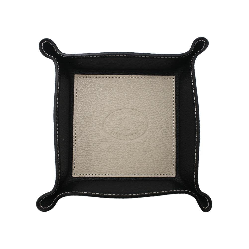 FrasiBags Desk Organizer Tray in Genuine Leather Made in Italy, Empty Pockets Tray for Objects in Square Leather (Beige)