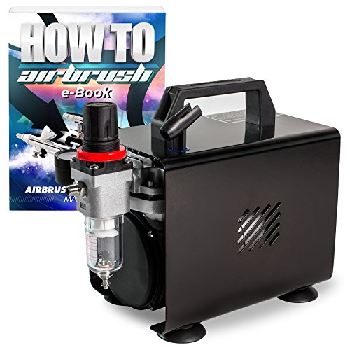 PointZero 1/5 HP Airbrush Compressor - Portable Quiet Hobby Tankless Oil-Less Air Pump with Cover - Thumbnail 4
