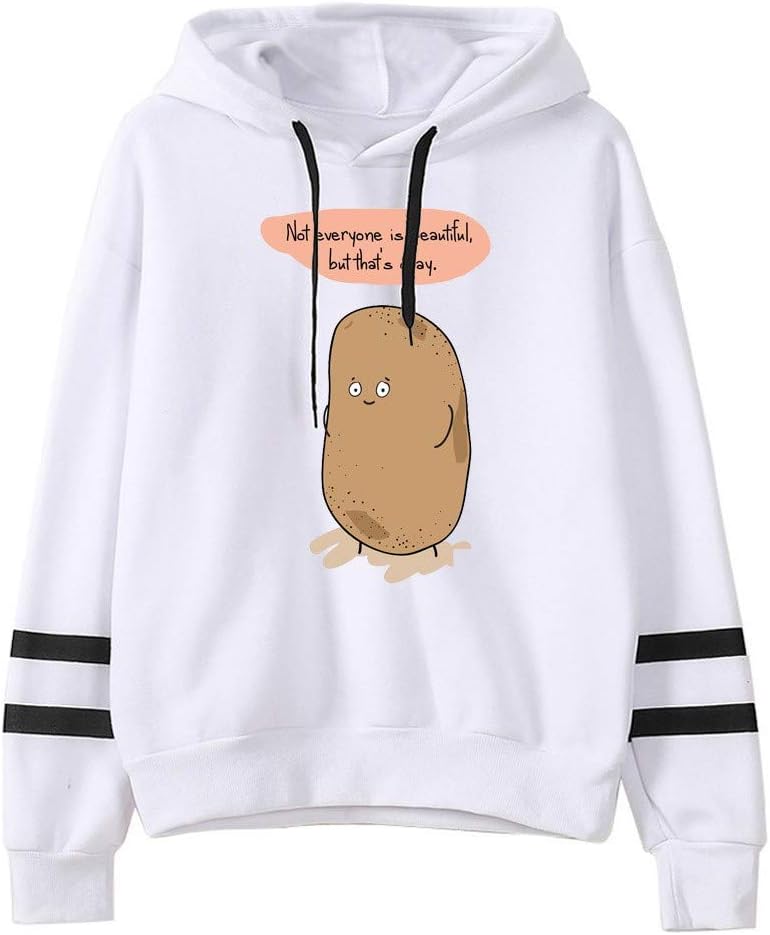 STORTO Womens Hooded Sweatshirts Cute Potatoes Pattern Teen Girls Hoodies Casual Loose Pullover Sweatshirt Outwear