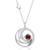 FANCIME Birthstone Necklaces 925 Sterling Silver Moon and Star Pendant Fine Jewelry Birthday Christmas Gifts for Mom Wife Her Daughter, Adjustable Chain 16+2"