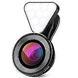 Phone Camera Lenses, GoerTek 3 Adjustable Brightness Fill Light, 120 Degree Wide Angle, 15X Macro Lens, Clip-on Cell Phone/Pad Camera lens Kit for IOS/Android Smartphones and Tablets (Black)