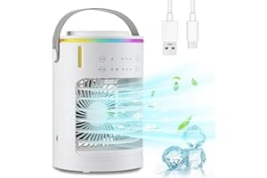Portable Air Conditioner, ICDLTJ Mini Air Cooler Desktop Air Conditioners with 600ml Tanks and Spray & Colorful Night Light, 