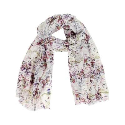 Women's Magical Woodland Delicate Pretty Floral Scarf, Lightweight Soft Wool, Neutral Base Women's Magical Woodland Delicate Pretty Floral Scarf, Lightweight Soft Wool, Neutral Base