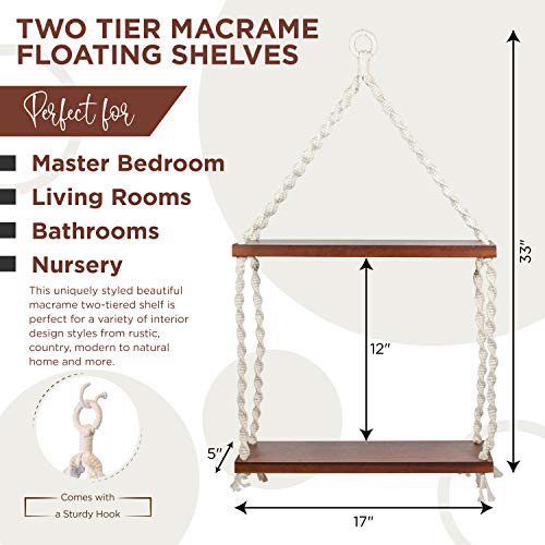 Bryte Places Macrame Hanging Rope Shelf Rustic Boho Shelf Wall Hanging