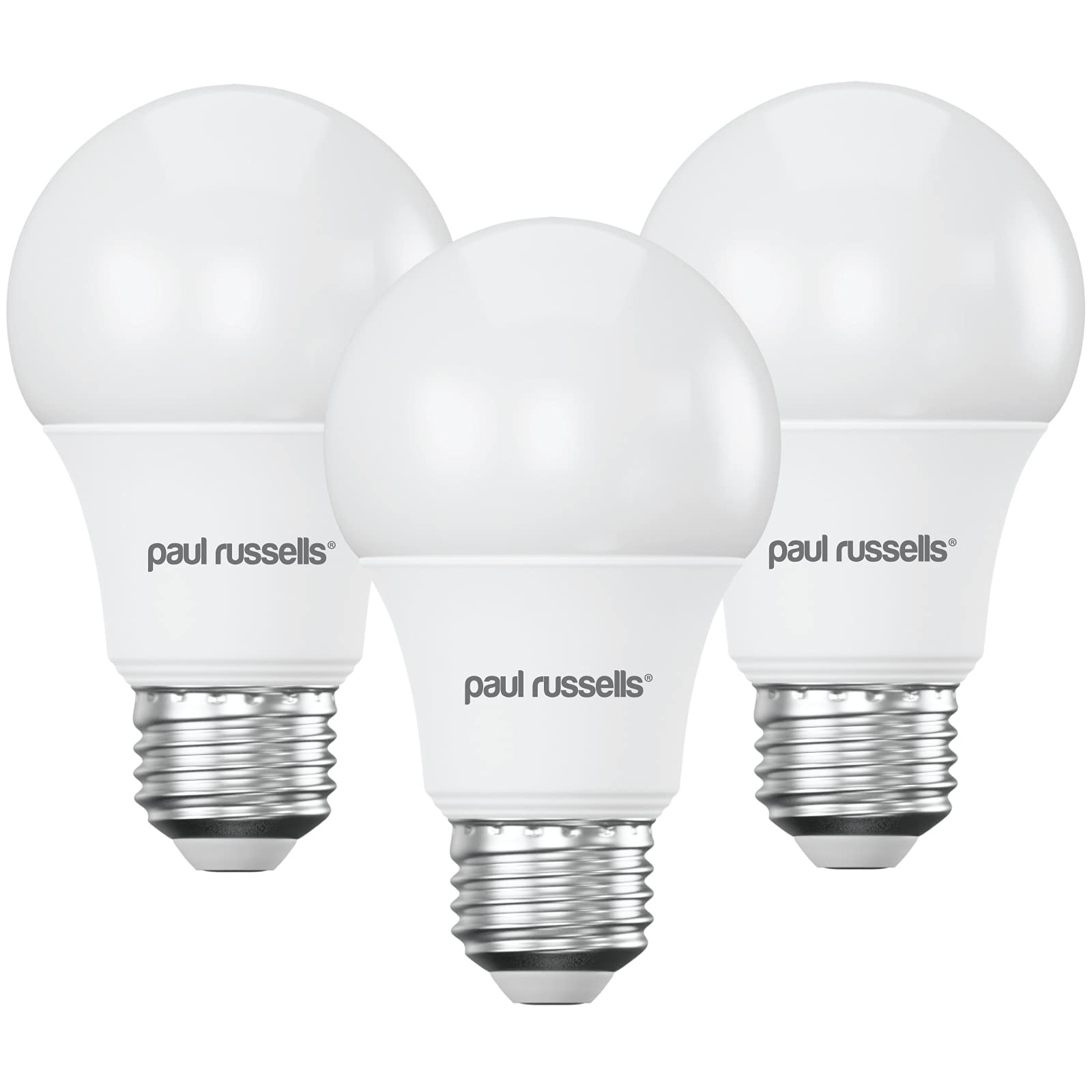 paul russells LED GLS Light Edison Screw ES, 60w Equivalent, 8watt 806LM LED Bulbs, 2700K Warm White Lamp, Classic Frosted A60 Standard E27 Energy Saving Non-Dimmable Large Globe Lightbulb, 3 Pack