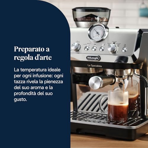 LA SPECIALISTA ARTE EC9155.MB Macchina da caffè Manuale, 3 Ricette Preimpostate, Controllo Attivo della Temperatura, 8 Livelli di Macinazione, Lancia MyLatte Art, incluso KIT BARISTA, Nera