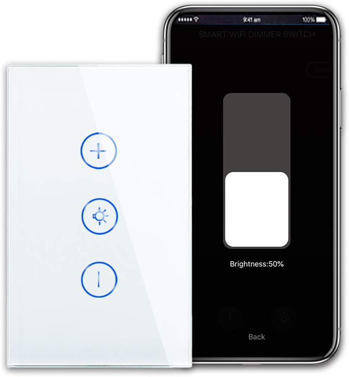 CNBINGO Smart Dimmer Switch, Single-Pole Touch Switch, Neutral Wire Needed, WiFi Light Switch for Dimmable LED/Bulbs, Work with Alexa/Google Assistant, Schedule, Remote Control, White Glass Panel
