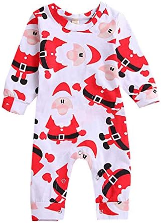 Muium Newborn Infant Baby Christmas Romper Girls Boys Santa Cartoon Print Jumpsuit Autumn Long Sleeve Bodysuit Clothes Outfit 0-24 Months